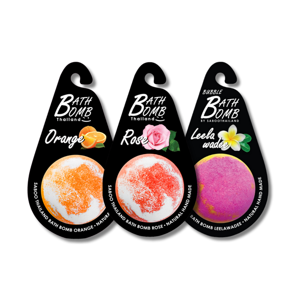 SABOO Schaumbad Bombe – Geschenkset aus drei Badebomben (Orange · Rose · Leelawadee)