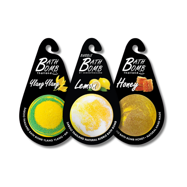 SABOO Schaumbad Bombe – Geschenkset aus drei Badebomben (Ylang-Ylang · Zitrone · Honig)