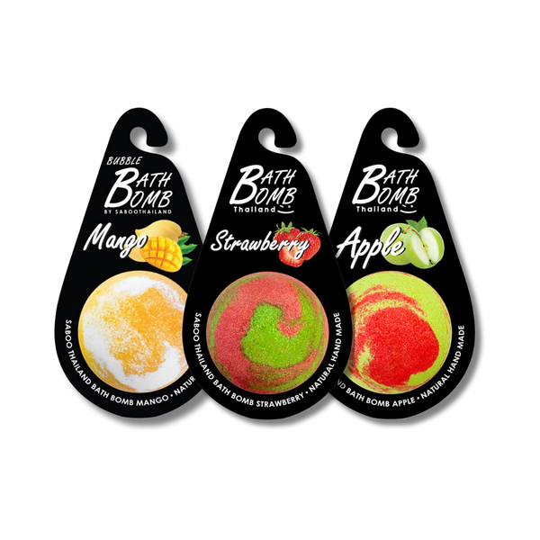 SABOO Schaumbad Bombe – Geschenkset aus drei Badebomben (Mango · Erdbeere · Apfel)