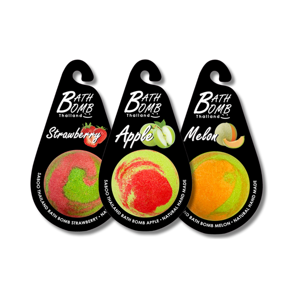 SABOO Schaumbad Bombe – Geschenkset aus drei Badebomben (Erdbeere · Apfel · Melone)