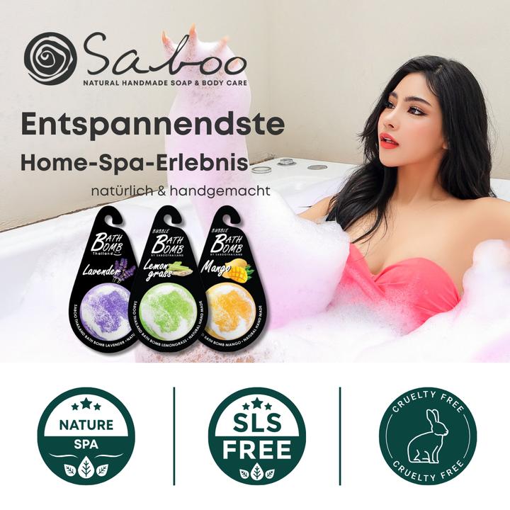Badebomben Set im Bad – cremiger Schaum